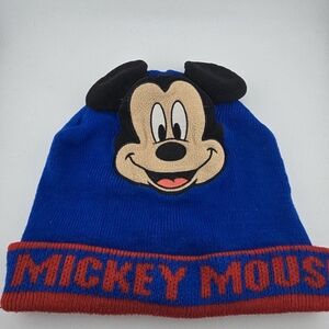 Disney Mickey Mouse Kids Beanie Hat Ears Blue Red Winter Cap